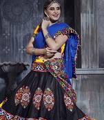 Yellow & Black Embroidered Sequins & Plastic Mirror Silk Blend Semi Stitched Lehenga Set