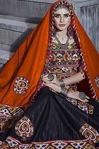 Black Embroidered Sequins & Plastic Mirror Silk Blend Semi Stitched Lehenga Set