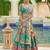 Teal Green Print Sequins Sparkle & Mirror Silk Blend Semi Stitched Lehenga Set