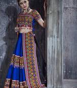 Blue Embroidered Sequins & Plastic Mirror Silk Blend Semi Stitched Lehenga Set