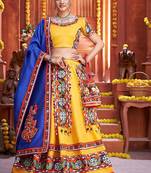 Yellow Embroidered & Plastic Mirror Silk Blend Semi Stitched Lehenga Set