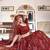 Maroon Thread Embroidered & Sequins Organza Semi Stitched Lehenga Set