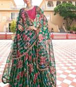 Green Thread Embroidered & Sequins Organza Semi Stitched Lehenga Set