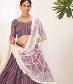 Lavender Embroidered & Sequins Georgette Semi Stitched Lehenga Set