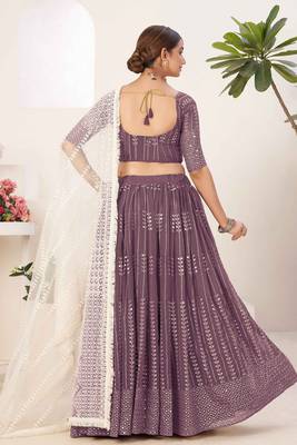 Lavender Embroidered & Sequins Georgette Semi Stitched Lehenga Set 2