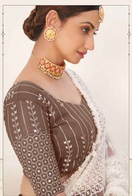Brown Embroidered & Sequins Georgette Semi Stitched Lehenga Set 3