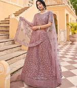 Mauve Embroidered & Sequins Net Semi Stitched Lehenga Set