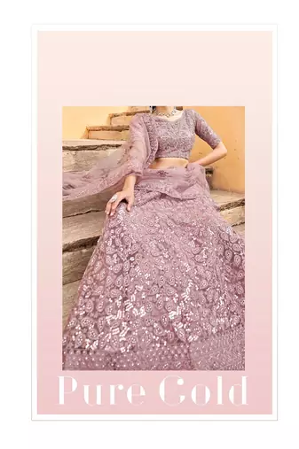 Mauve Embroidered & Sequins Net Semi Stitched Lehenga Set