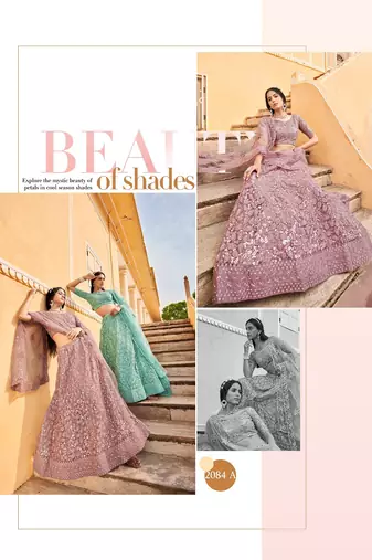 Mauve Embroidered & Sequins Net Semi Stitched Lehenga Set