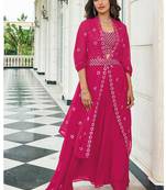 Pink Embroidered & Sequins Georgette Semi Stitched Lehenga Set