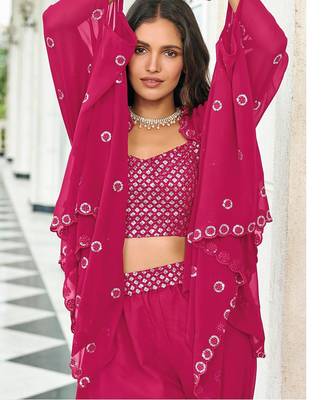 Pink Embroidered & Sequins Georgette Semi Stitched Lehenga Set 2