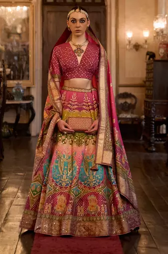 Multi Sparkle & Mirror Silk Blend Semi Stitched Lehenga Set