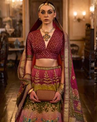 Multi Sparkle & Mirror Silk Blend Semi Stitched Lehenga Set 2