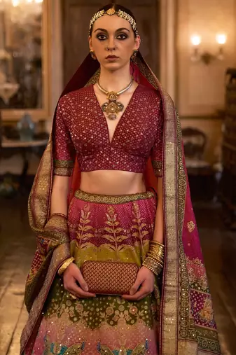 Multi Sparkle & Mirror Silk Blend Semi Stitched Lehenga Set