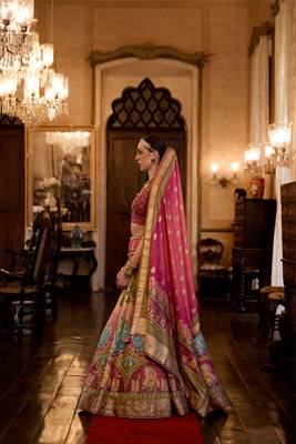 Multi Sparkle & Mirror Silk Blend Semi Stitched Lehenga Set 4