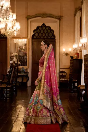 Multi Sparkle & Mirror Silk Blend Semi Stitched Lehenga Set