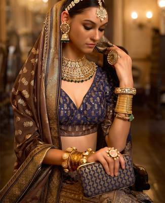 Multi Sparkle & Mirror Silk Blend Semi Stitched Lehenga Set 1