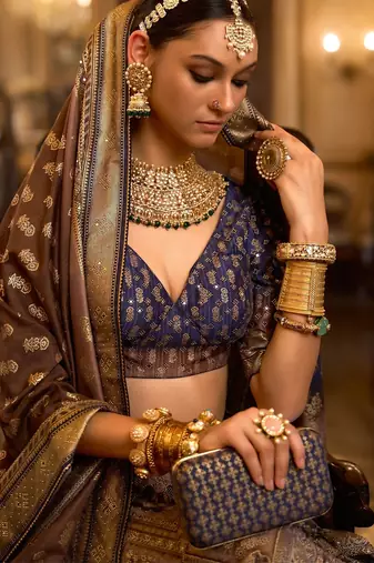 Multi Sparkle & Mirror Silk Blend Semi Stitched Lehenga Set