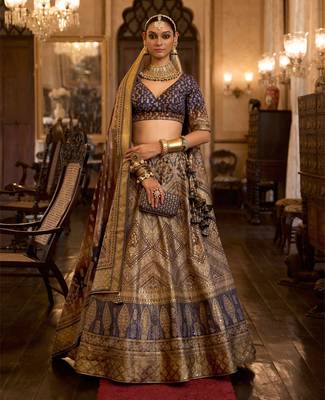 Multi Sparkle & Mirror Silk Blend Semi Stitched Lehenga Set 2