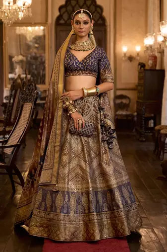 Multi Sparkle & Mirror Silk Blend Semi Stitched Lehenga Set