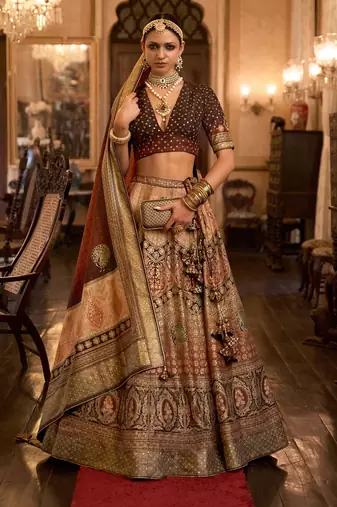 Multi Sparkle & Mirror Silk Blend Semi Stitched Lehenga Set