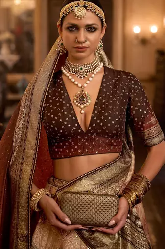 Multi Sparkle & Mirror Silk Blend Semi Stitched Lehenga Set