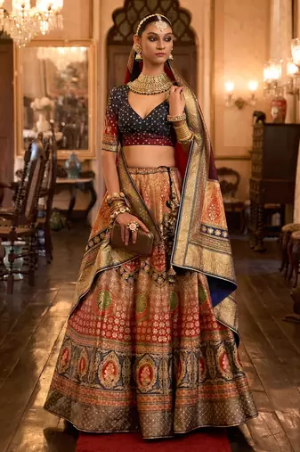 Multi Sparkle & Mirror Silk Blend Semi Stitched Lehenga Set