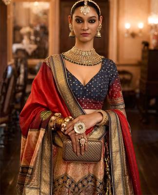Multi Sparkle & Mirror Silk Blend Semi Stitched Lehenga Set 2