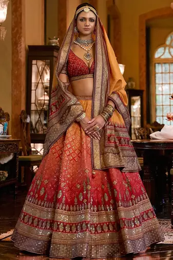 Multi Mirror Silk Blend Semi Stitched Lehenga Set