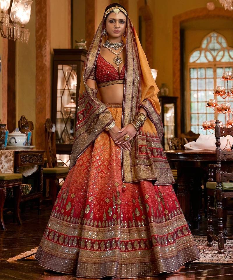 Multi Mirror Silk Blend Semi Stitched Lehenga Set