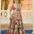 Brown Print Sequins Sparkle & Mirror Silk Blend Semi Stitched Lehenga Set