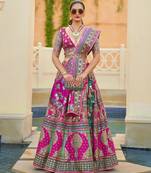 Pink Print Sequins Sparkle & Mirror Silk Blend Semi Stitched Lehenga Set