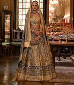 Fawn Sparkle & Print Silk Blend Semi Stitched Lehenga Set