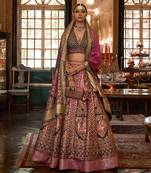 Multi Sparkle & Print Silk Blend Semi Stitched Lehenga Set