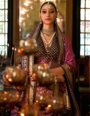 Multi Sparkle & Print Silk Blend Semi Stitched Lehenga Set 3