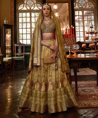 Multi Sparkle & Print Silk Blend Semi Stitched Lehenga Set 1