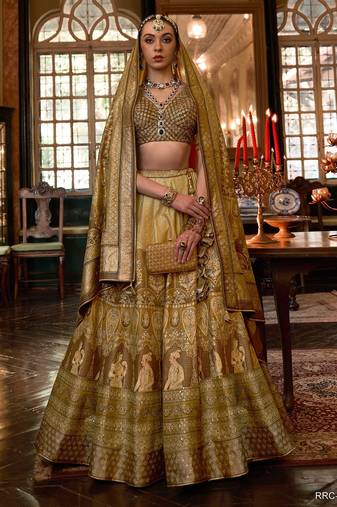Multi Sparkle & Print Silk Blend Semi Stitched Lehenga Set