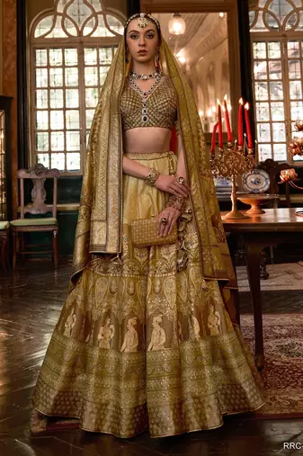 Multi Sparkle & Print Silk Blend Semi Stitched Lehenga Set