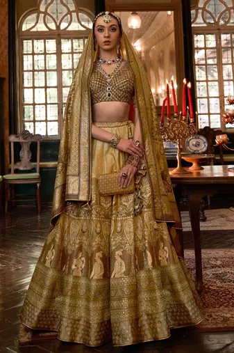 Multi Sparkle & Print Silk Blend Semi Stitched Lehenga Set