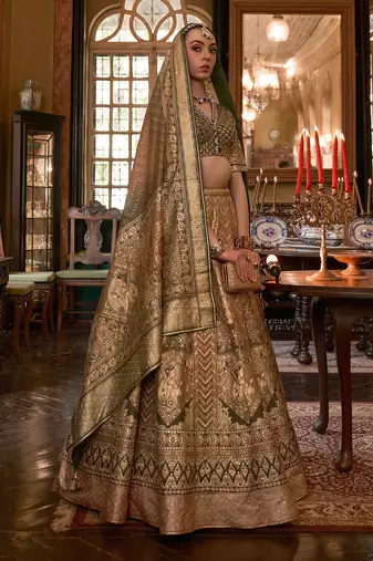 Multi Sparkle & Print Silk Blend Semi Stitched Lehenga Set