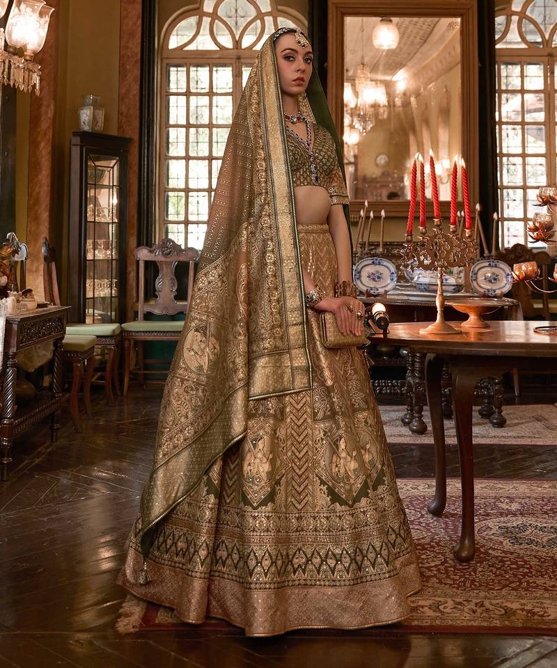Multi Sparkle & Print Silk Blend Semi Stitched Lehenga Set