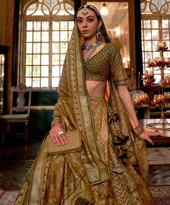 Multi Sparkle & Print Silk Blend Semi Stitched Lehenga Set 1
