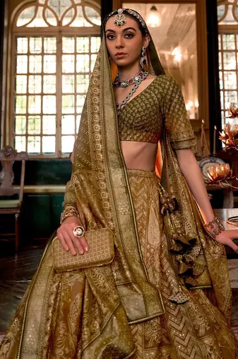 Multi Sparkle & Print Silk Blend Semi Stitched Lehenga Set