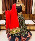 Multi Gamthi Print & Mirror Work Blended Cotton Semi Stitched Lehenga Set