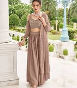 Fawn Embroidery Thread & Sequins Georgette Semi Stitched Lehenga Set
