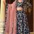 Black Floral Print Silk Blend Semi Stitched Lehenga Set