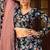 Black Floral Print Silk Blend Semi Stitched Lehenga Set