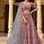 Mauve Floral Print Silk Blend Semi Stitched Lehenga Set
