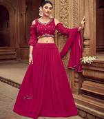 Pink Hend Work Georgette Semi Stitched Lehenga Set
