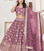 Mauve Embroidery Zari & Sequins Jacquard Semi Stitched Lehenga Set